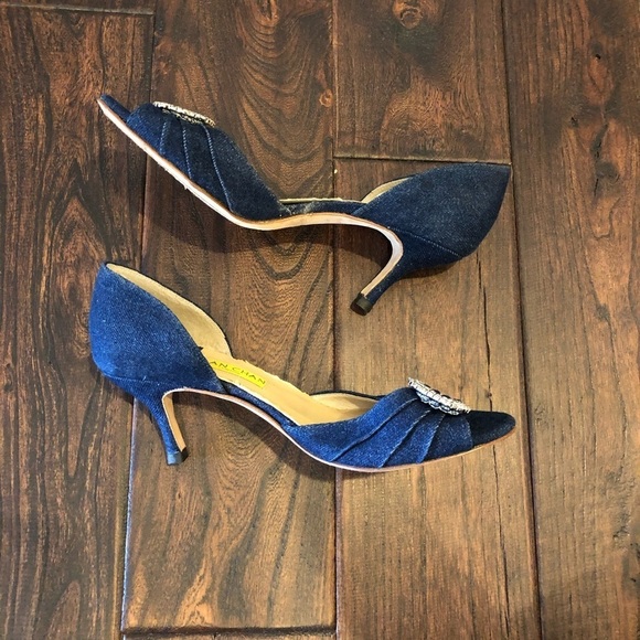 Alan Chan Denim Blue Kitten Heels Size 37.5 - Picture 6 of 10